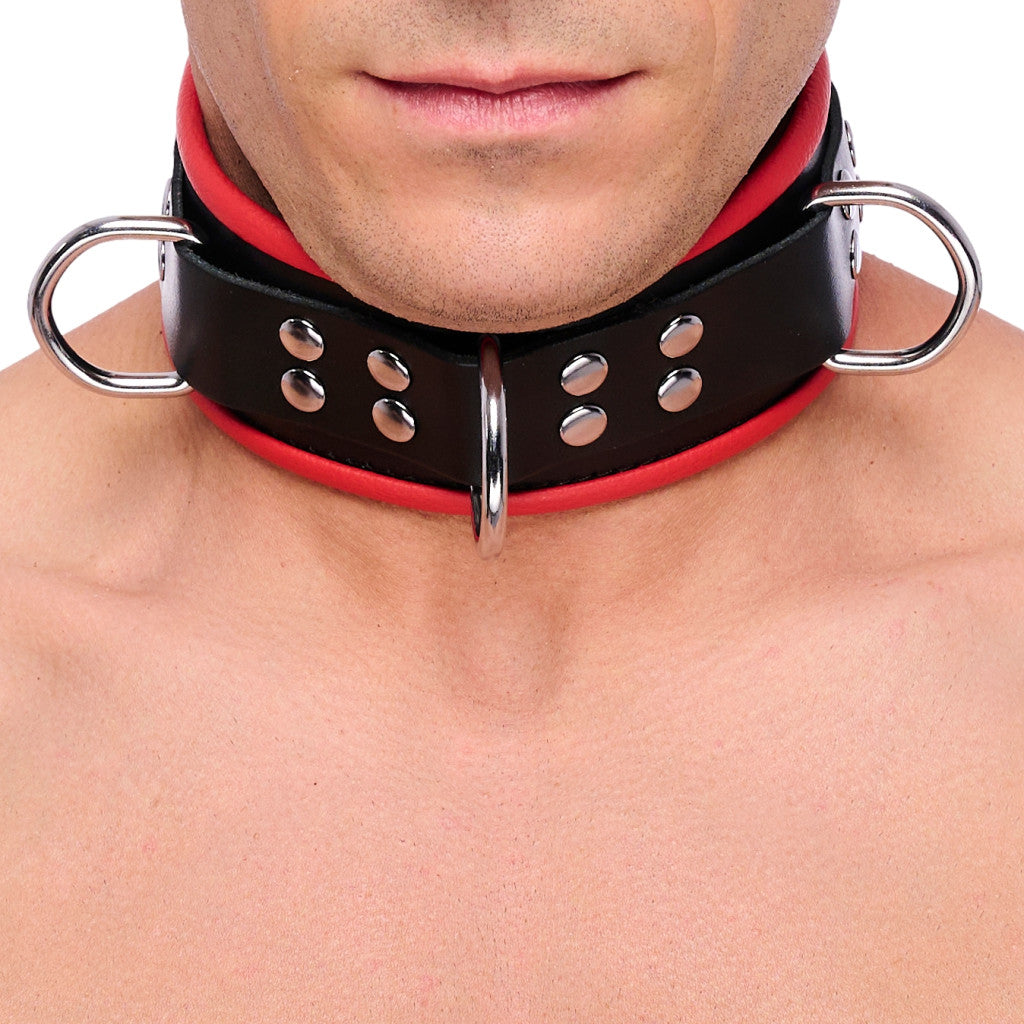 Leather Necklace With 3 Red D-rings – Stylish Accessory