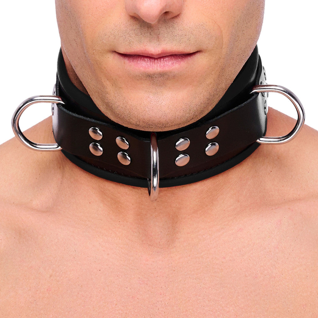 Leather Necklace With 3d Rings - Stylish Jewelry In Black