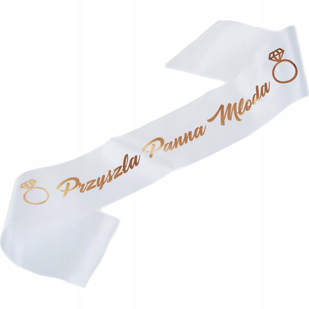 White Sash With Rose Gold Pattern The Bride Is Coming