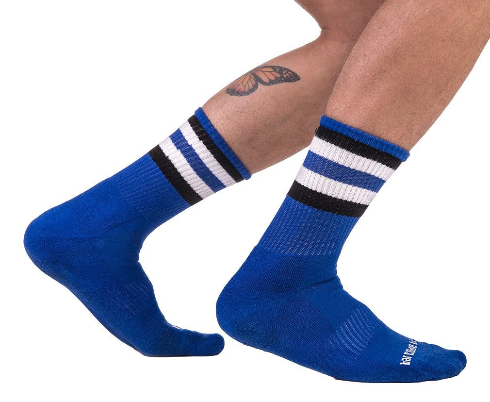 Half Fetis Stripes – Blue-black-white Socks For The Senses