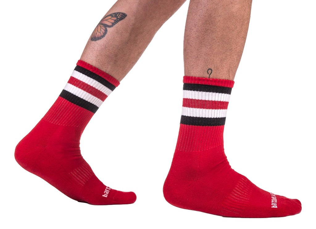 Half Socks – Red-black-white Striped Design