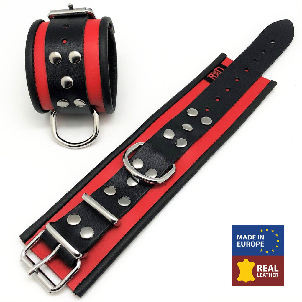 Leather Handcuffs - Red/black For Enjoyable Restraint