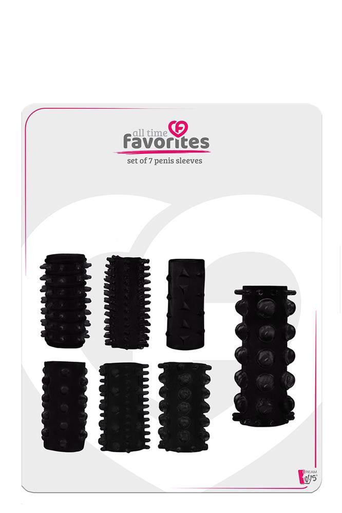 All Time Favorites Penis Sleeve Set With 7 Different Textures Black 4.3-6.8 Cm