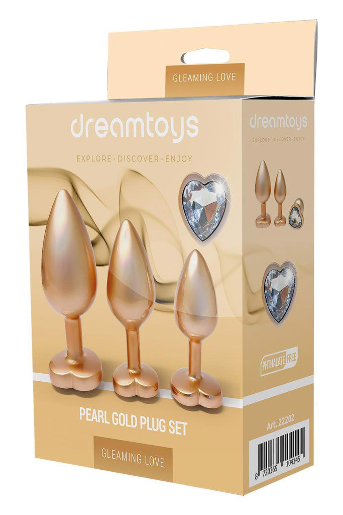 Gleaming Love Anal Plug Set 3 Sizes Gold Pearl Design