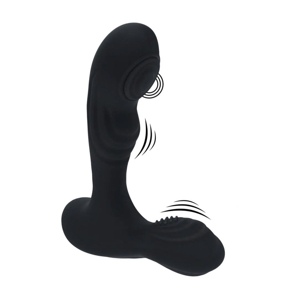 Prostate Massager Vibrating Throbbing Waterproof Black Silicone