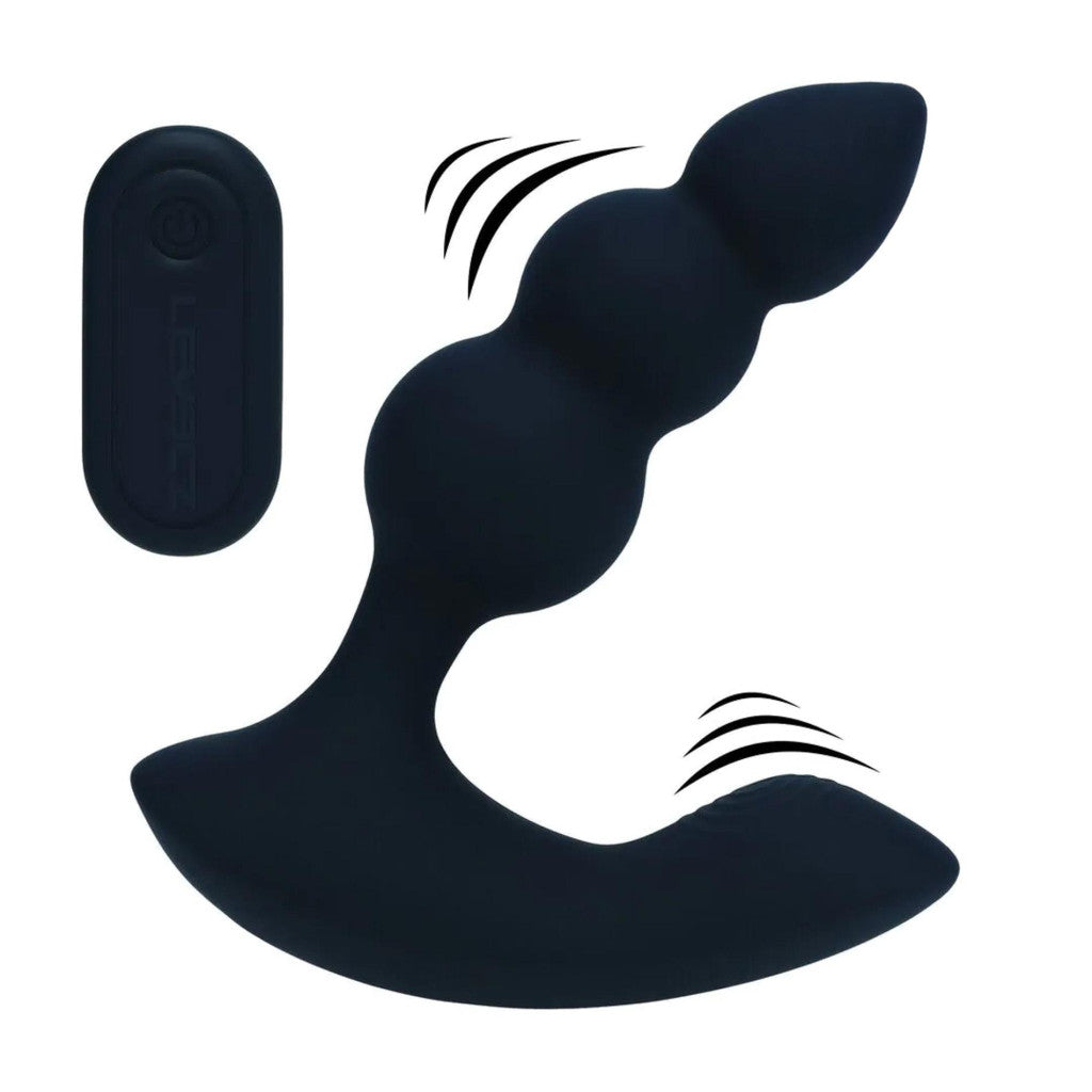 Black Dual-motor Remote Control Silicone Prostate Stimulator With Beads