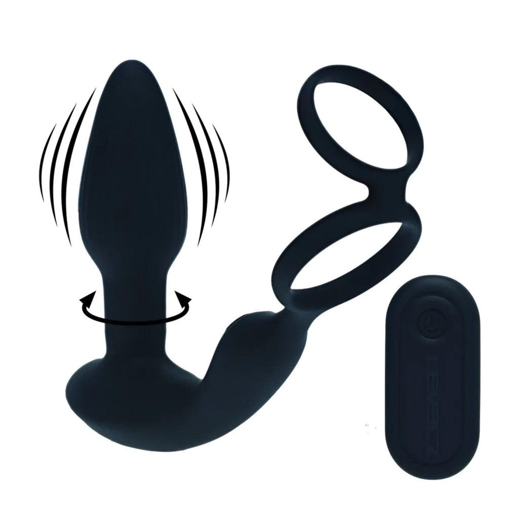 Prostate Stimulator With Vibrating Rotating Balls Penis And Testicle Ring Black Silicone
