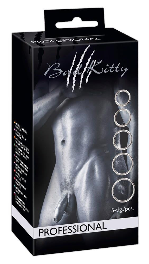 Bad Kitty Penis And Testicle Ring Set 5 Pcs Steel 31-50 Mm Diameter Black