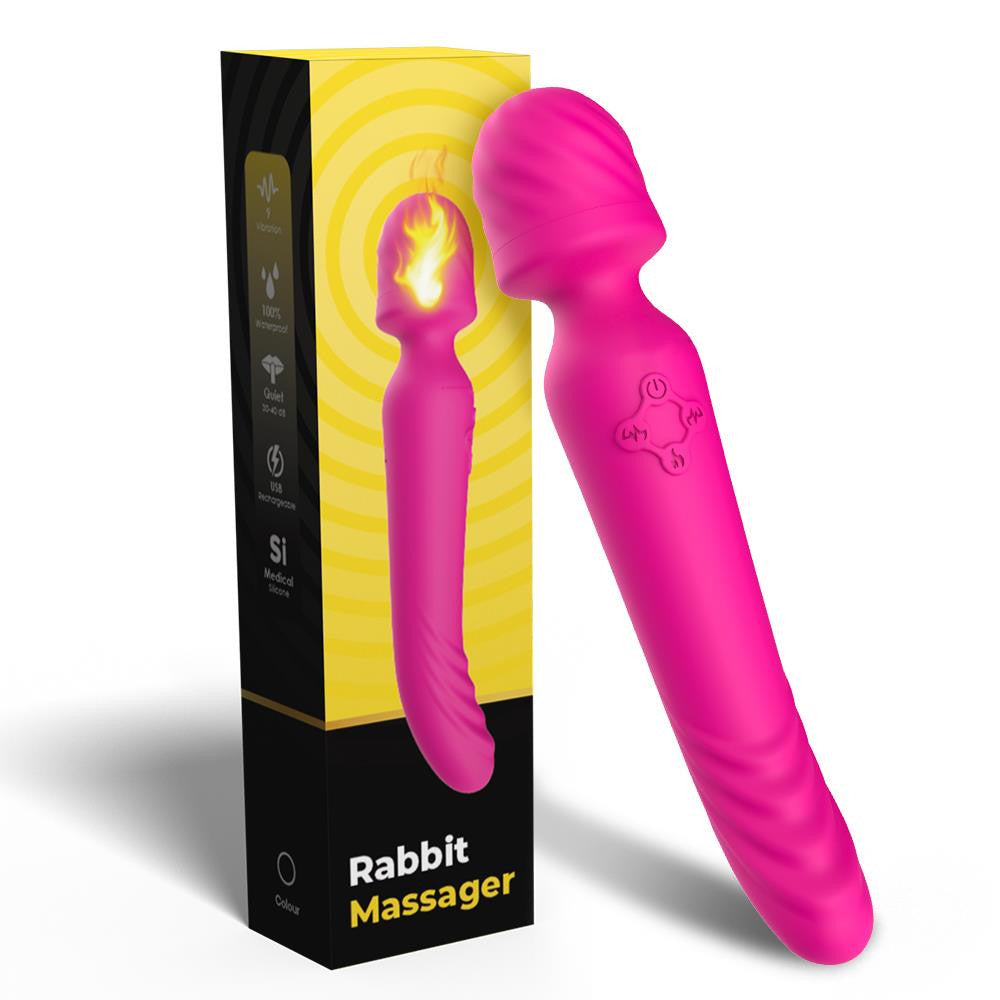 Massage Vibrator 9 Vibrations Constant 42 °c Usb Charging 22 Cm Pink