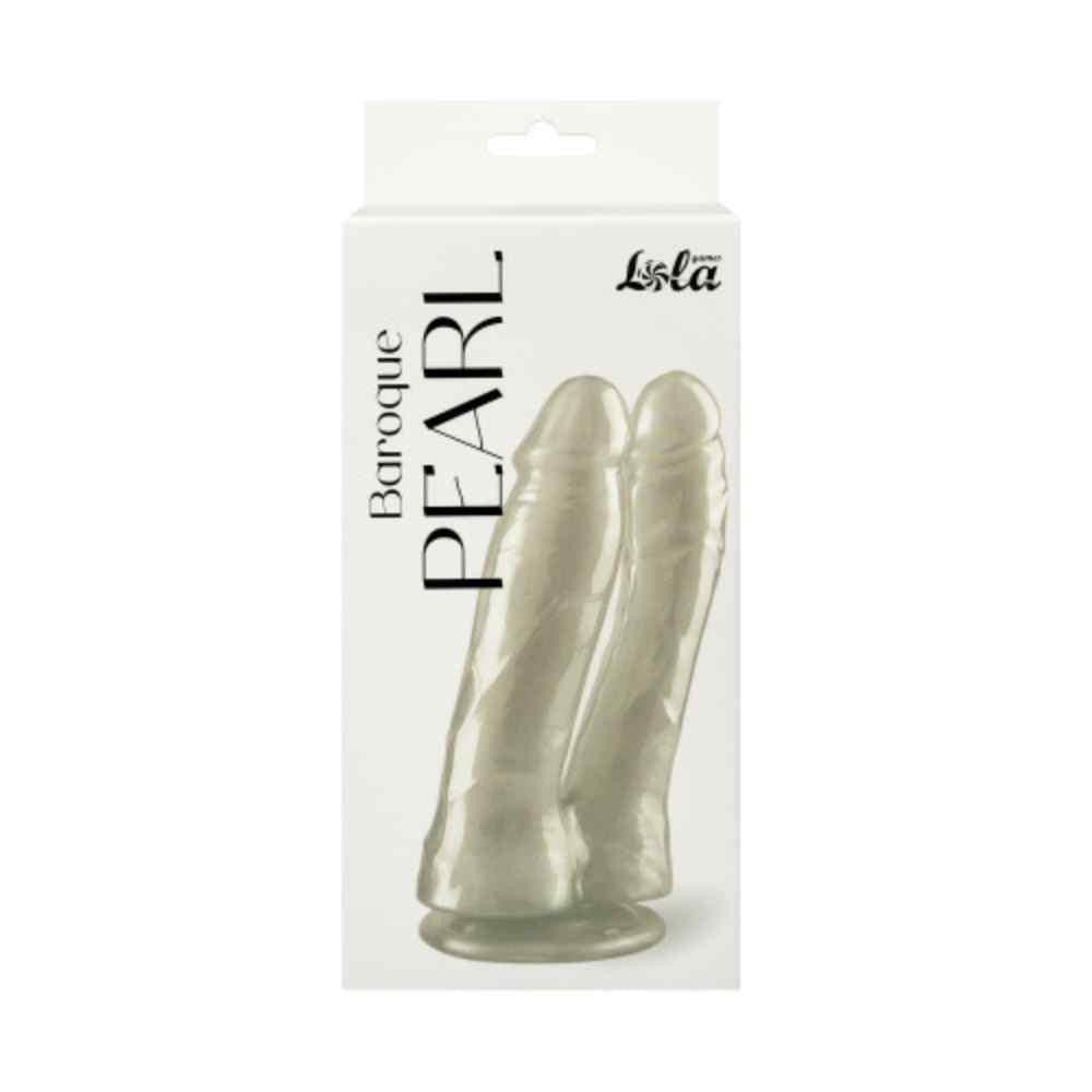 Double Dildo Realistic Shape Pearl Effect Sticky Base 17.5 Cm White