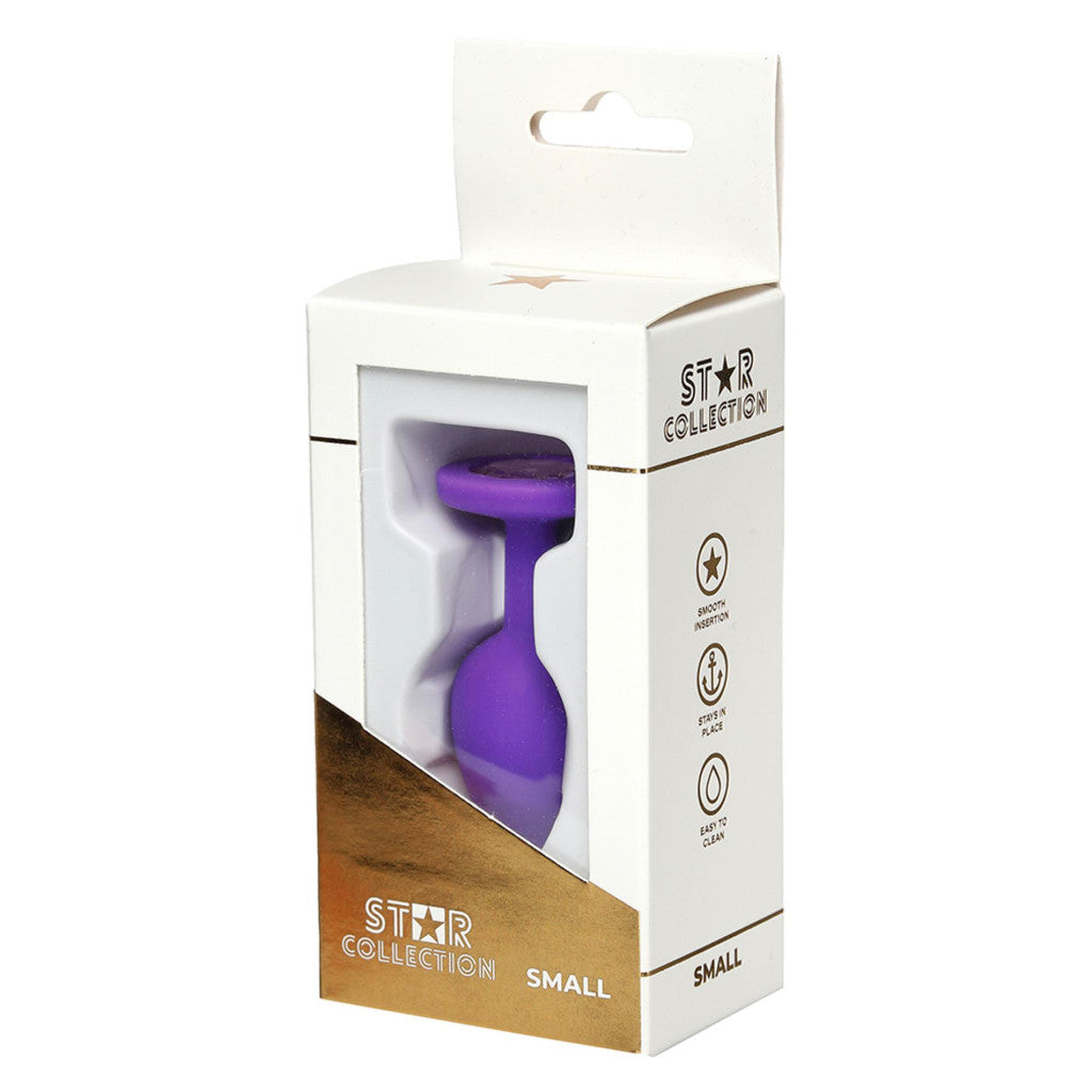 Anal Plug Compact Shape With Purple Light Pink Stone Size S