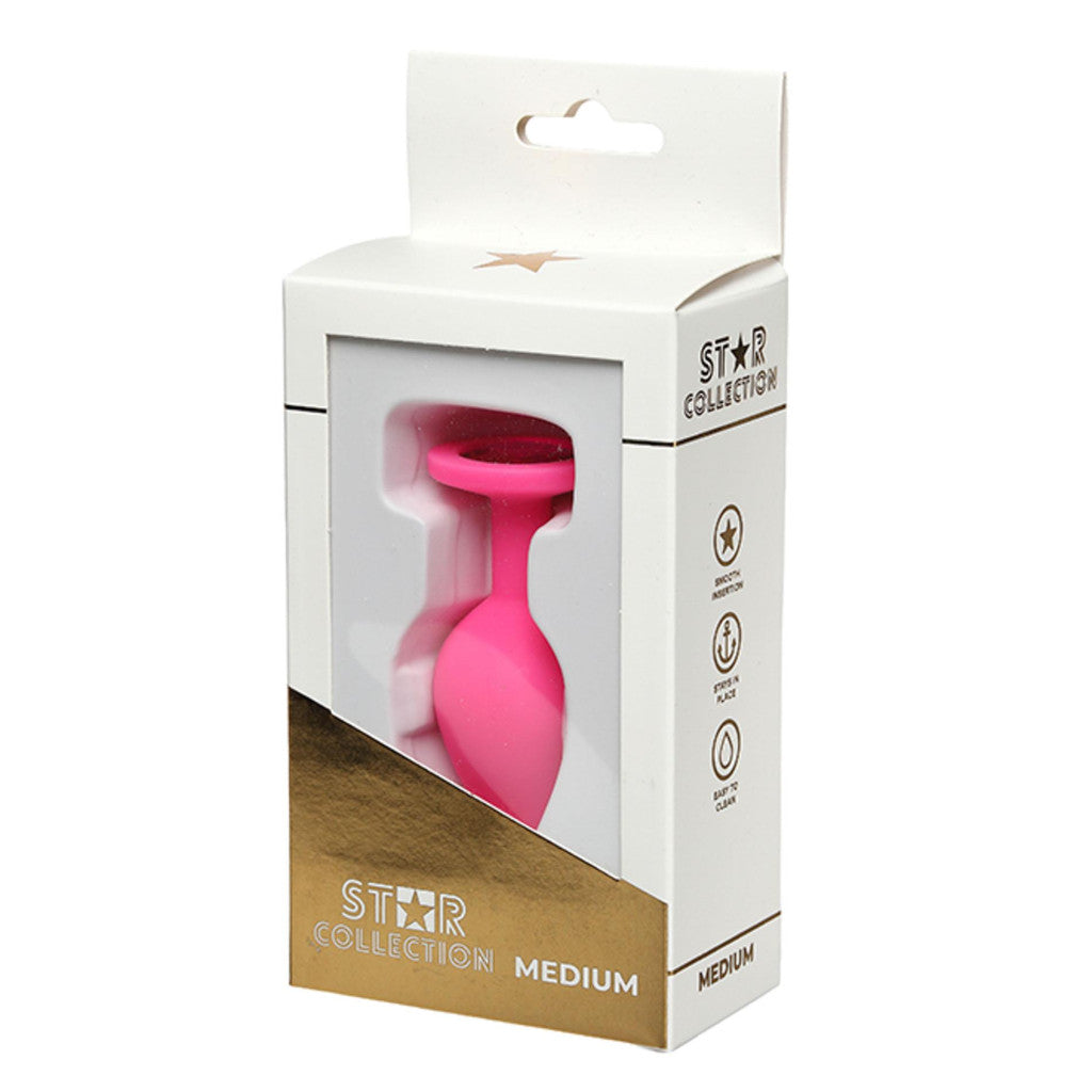 Anal Plug Silicone With Medium Pink Stone