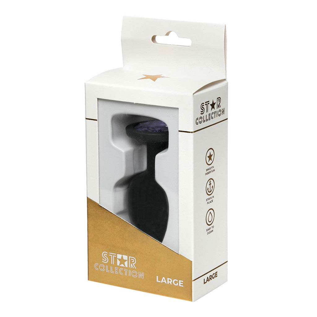 Sex Toy Anal Plug Large Size Black With Purple Stone Decoration