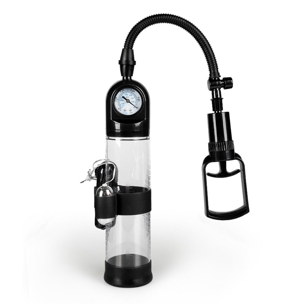 Master Penis Pump Vibrating Size Indicator Manometer Black Transparent