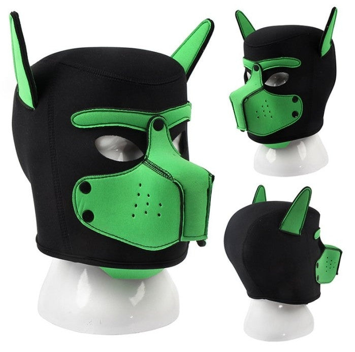 Puppy Neoprene Mask - Black And Green Dog Style