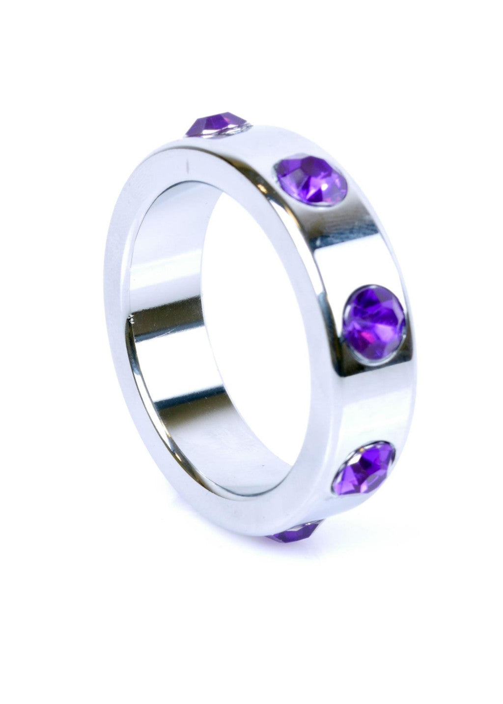 Metal Penis Ring With Coolable And Heatable Purple Stones 4.5 Cm Large
