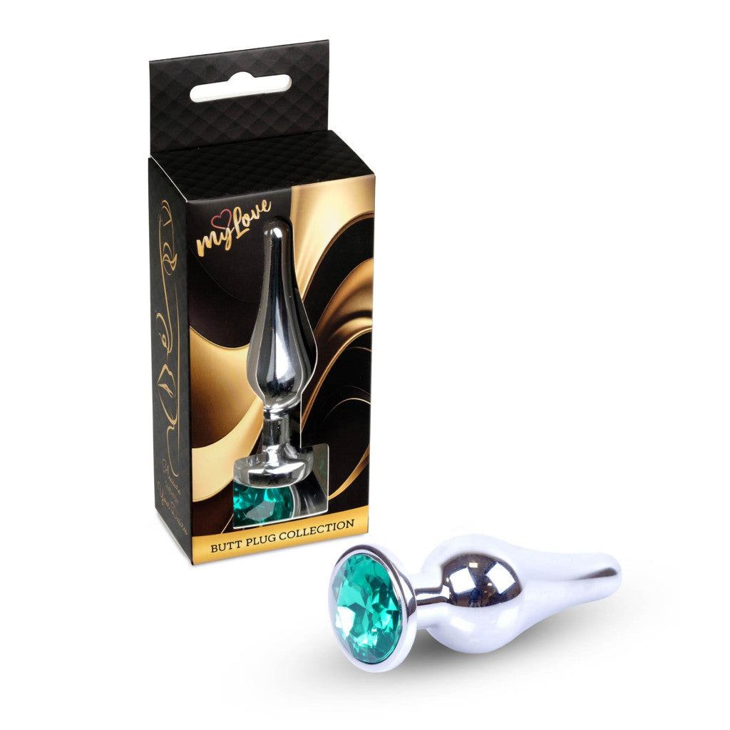 Mylove Toys Anal Plug Metal Jeweled Coolable 9.5 Cm Green