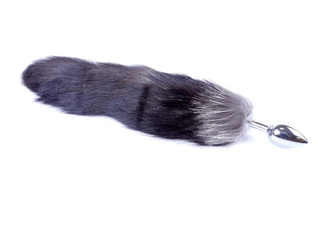 Plug-fox Anal Plug Metal Smooth Anatomical 6.5 Cm Black Xxl With Furry Tail