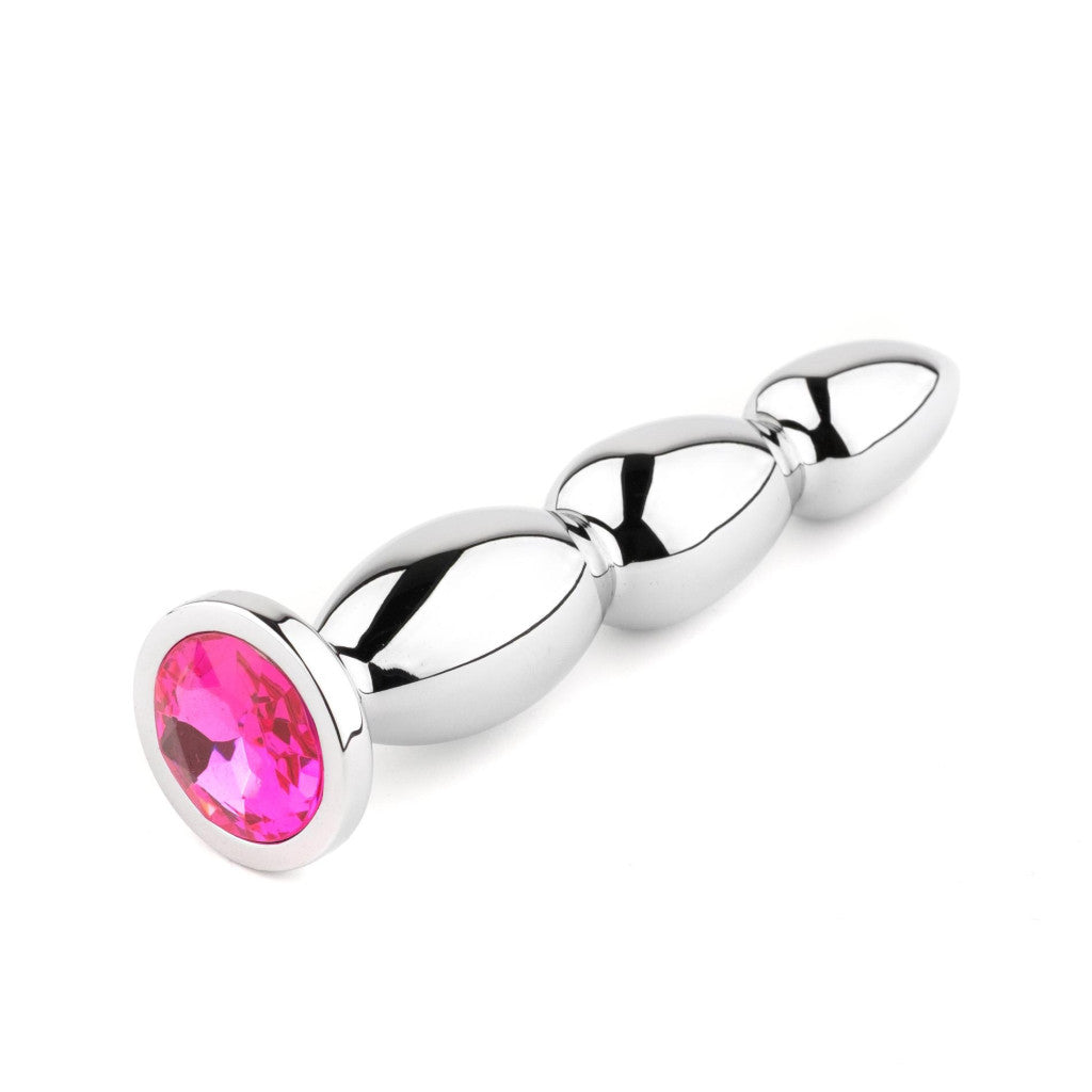 Metal Anal Plug With Decorative Pink Crystal 13.5 Cm