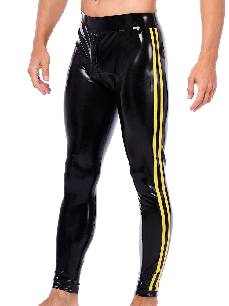 Xrub Latex Pants - Black-yellow With Front-back Zipper