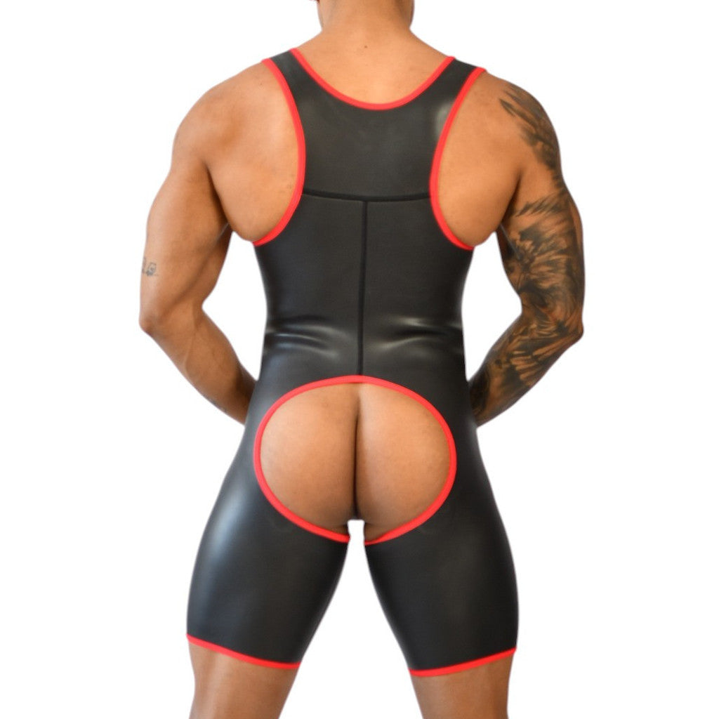 Xrub Open Front And Back Sex Dress Neoprene Black-red
