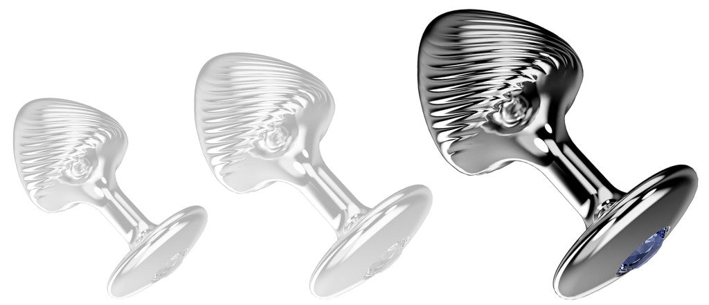 Anal Plug Conical Shape Textured Aluminum With Blue Base 7 X 4.3 Cm