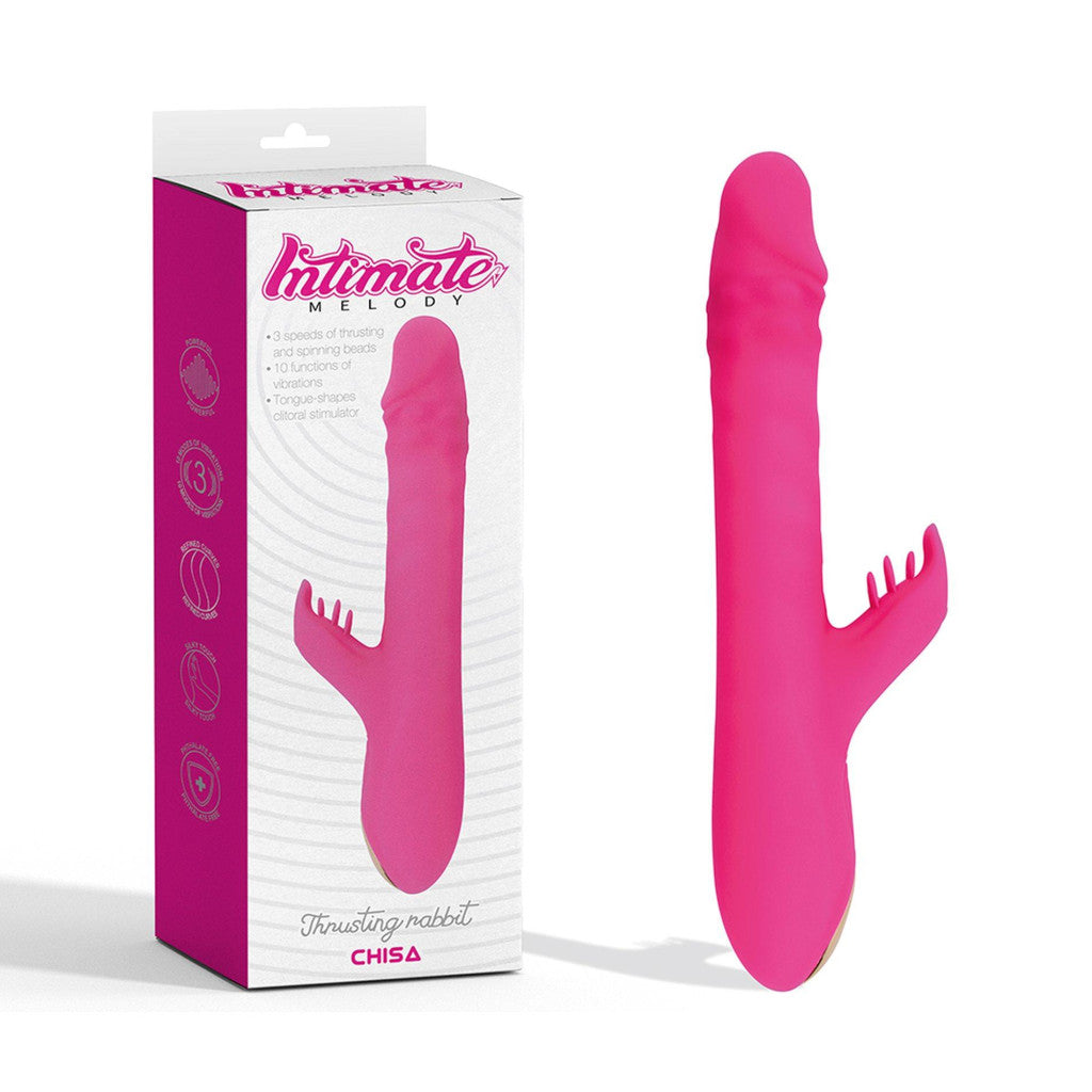 Thrusting Rabbit Vibrator Thrusting Rotating 25.3 Cm Black