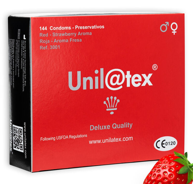 Unilatex - Premium Strawberry Flavored Condoms In A Pack Of 144 Pieces