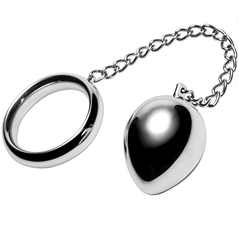 Metal Hard – 45mm Metal Cock Ring With Chain And Metal Ball