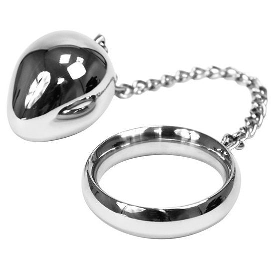 Metal Hard – 45mm Metal Cock Ring With Chain And Metal Ball