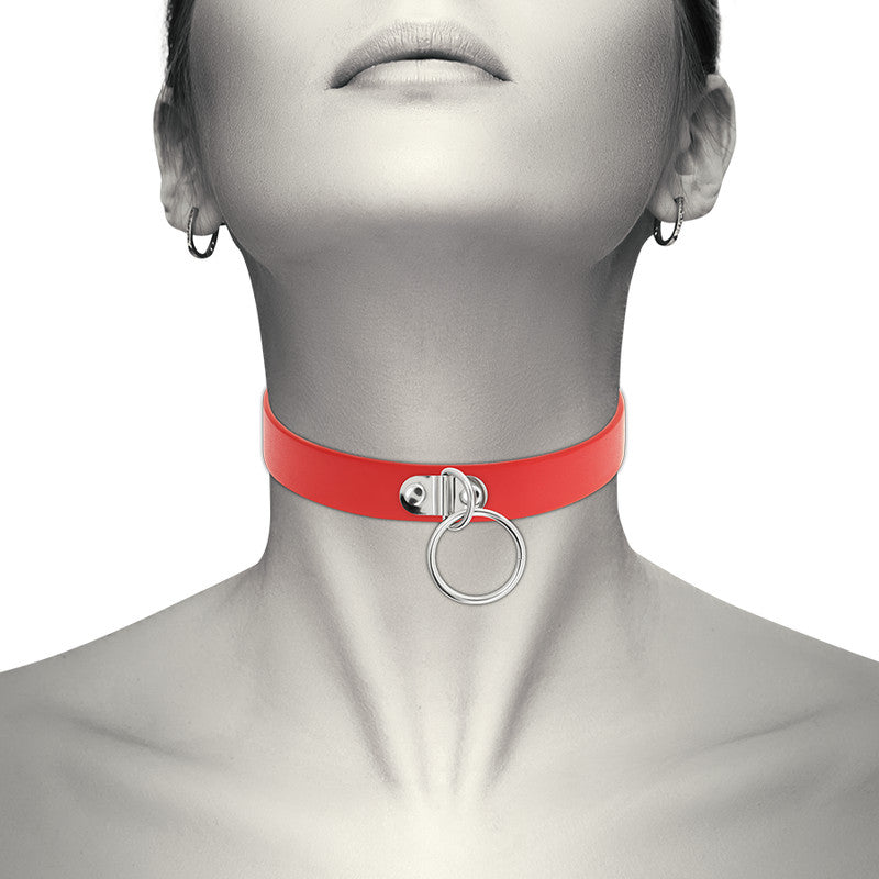 Coquette Chic Desire – Red Vegan Leather Necklace For Women's Fetish