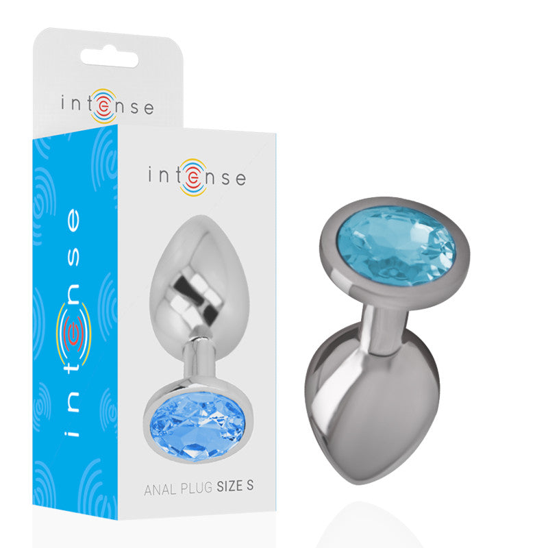 Intense - Premium Metal Anal Plug Blue Crystal Size S