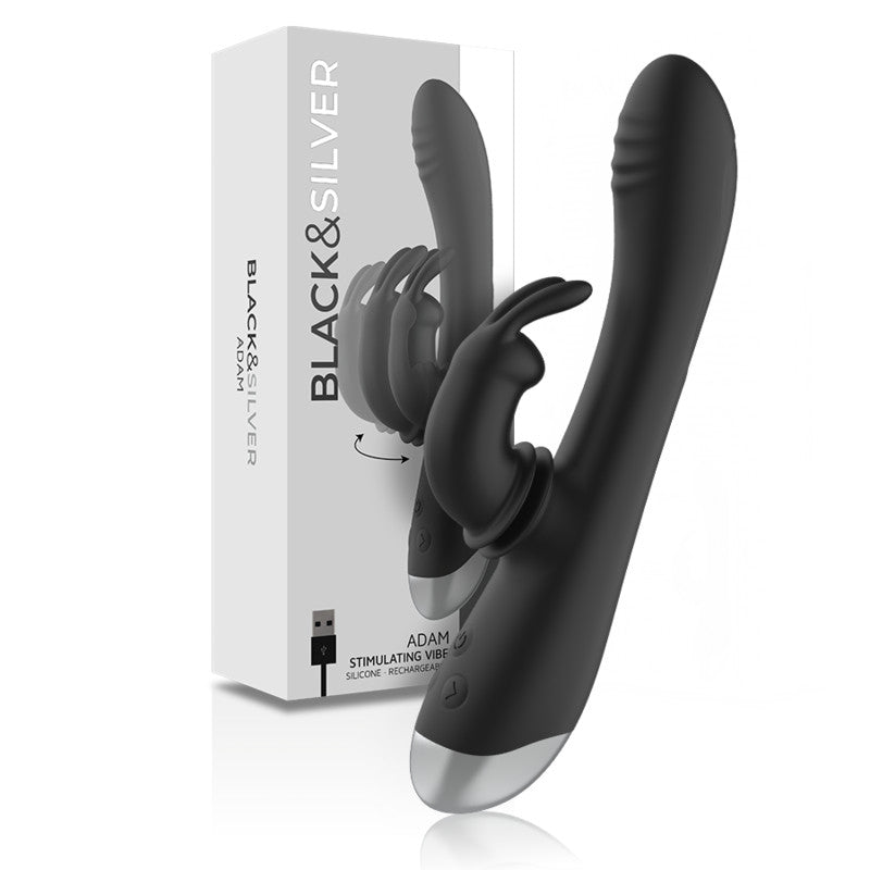 Black&silver - Rechargeable Silicone Rabbit Ear Vibrator