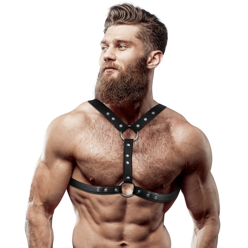 Fetish - Premium Eco-leather Chest Strap For Men With Double Support