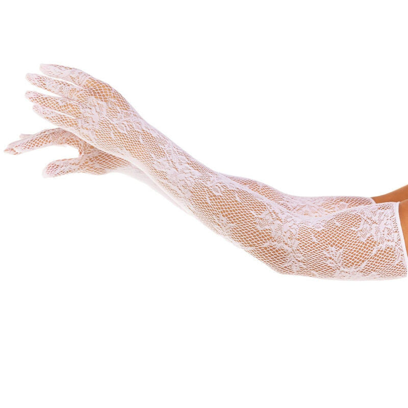 Leg Avenue – Red Floral Gloves In White