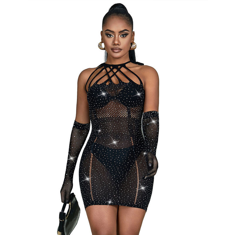 Subblime - Rhinestone Mesh Dress Elegant Black