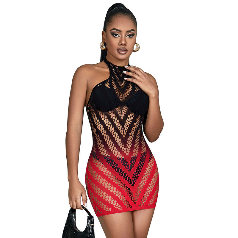 Subblime - Sensual Fishnet Dress Red-black One Size