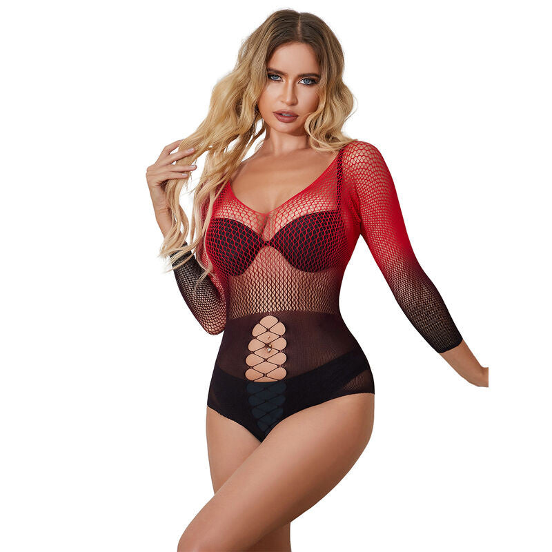 Subblime - Elastic Fishnet Dress Burgundy-black Gradient