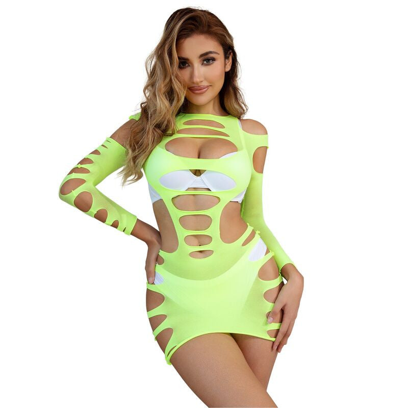 Subblime - Green Long-sleeved Stretchy Fishnet Dress
