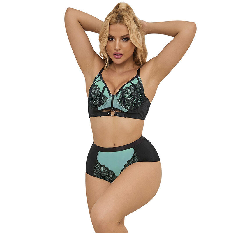 Subblime - Green Patent Leather Mesh Bra Set S/m