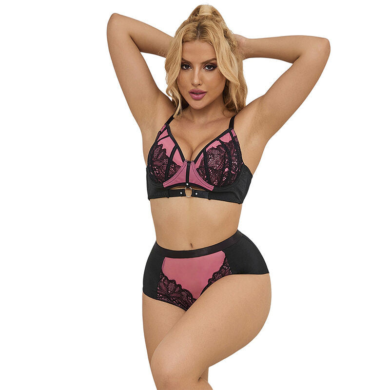 Subblime – Pink Patent Leather Bra Set With Elegant Mesh Insert