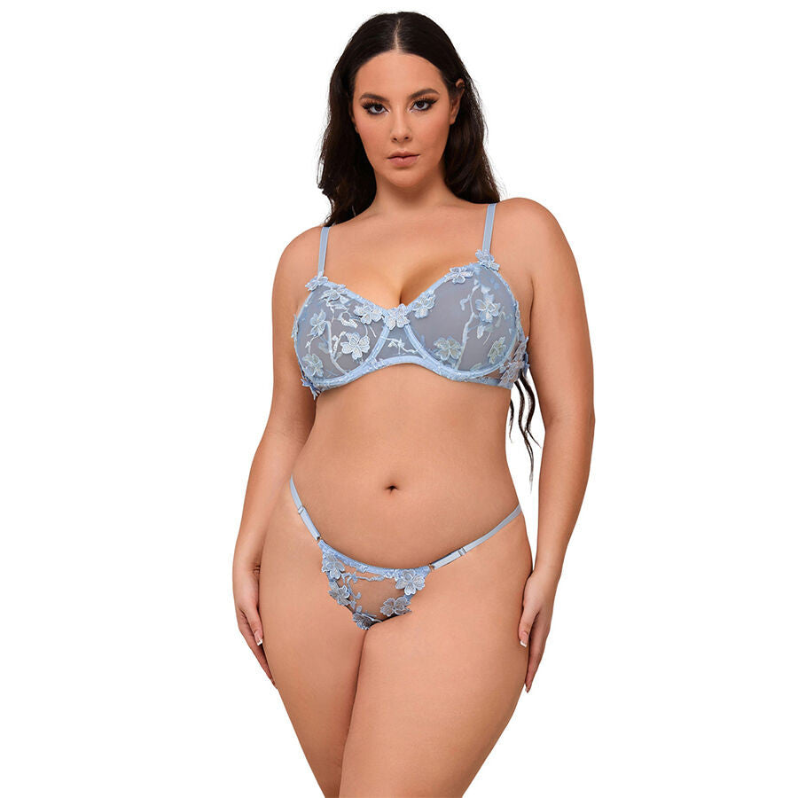 Subblime - Floral Bra And Thong Set Sky Blue L/xl