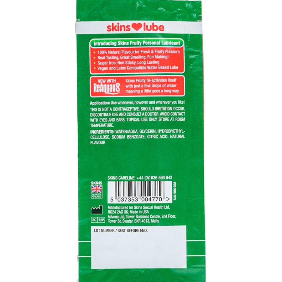 Skins Water-based Lubricant 5 Ml Watermelon Flavor Single Dose