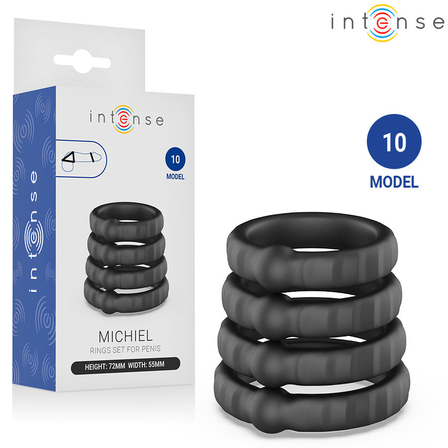 Intense Penis Ring Set Of 4 Flexible Comfortable 2.7-3.9 Cm Diameter Black