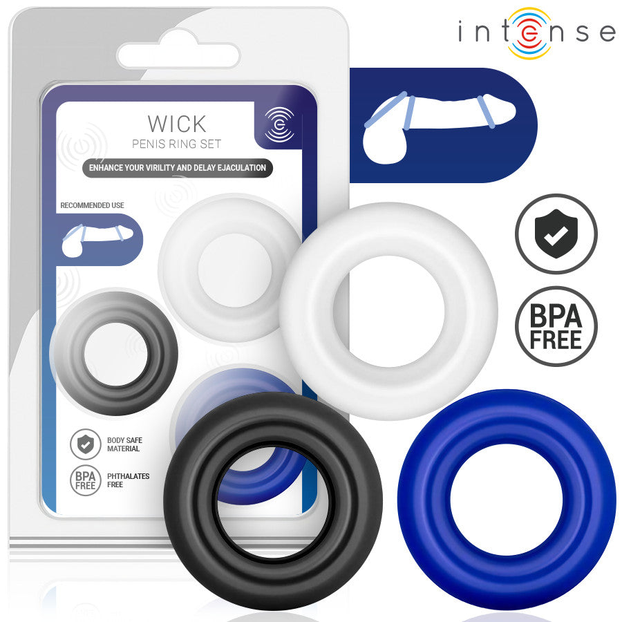 Intense Penis Ring Set 3 Pieces Waterproof Ergonomic Colorful