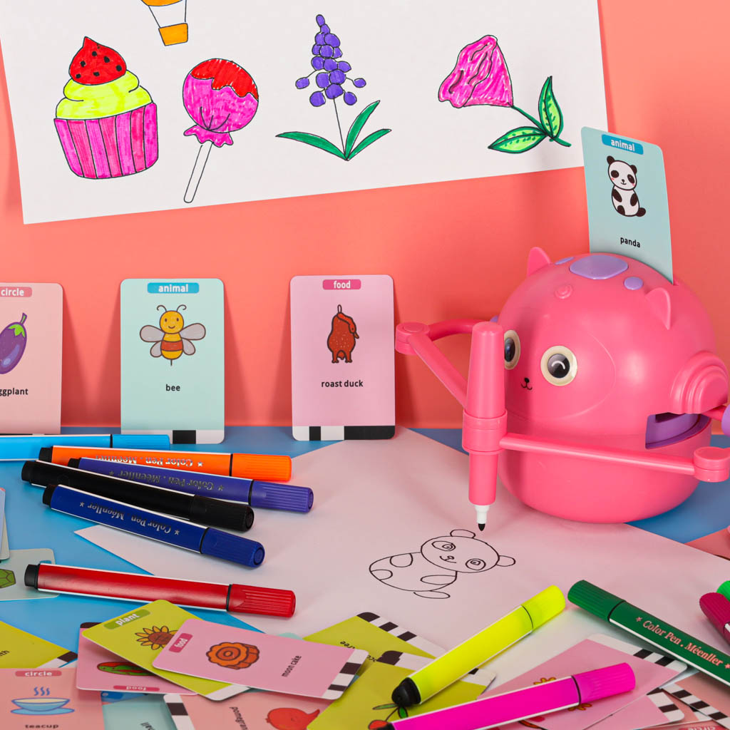 Robot educațional interactiv Învățare să deseneze Fișe de scriere Set Markere roz