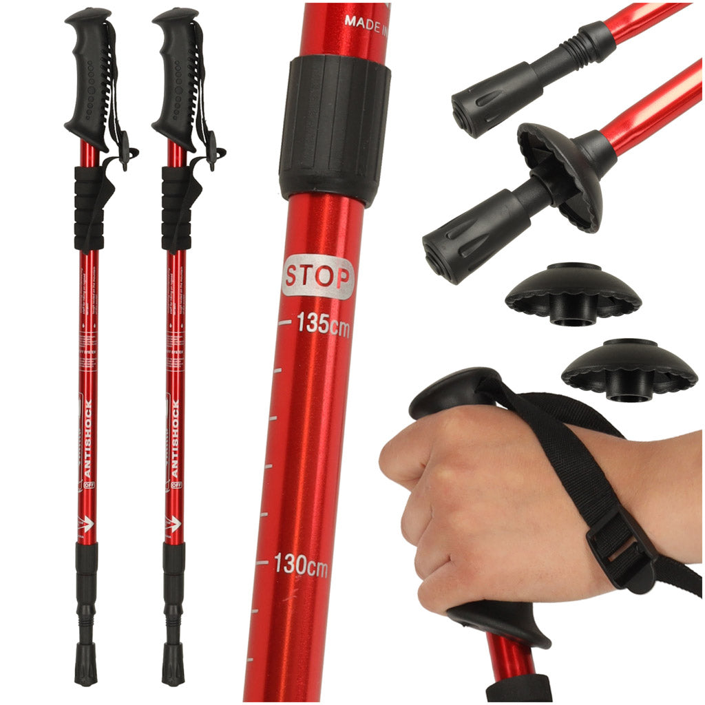 Trekking Poles For Nordic Walking Folding 2 Pieces Red