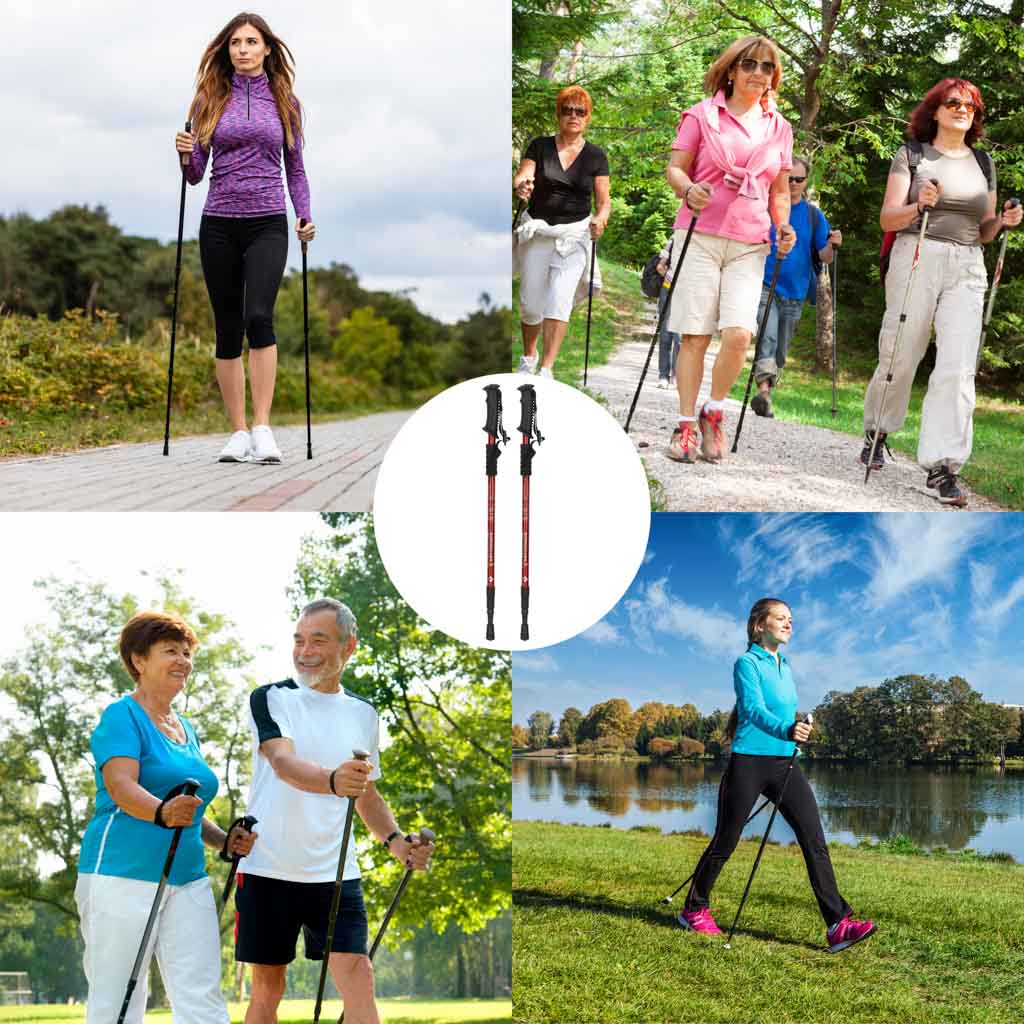 Trekking Poles For Nordic Walking Folding 2 Pieces Red