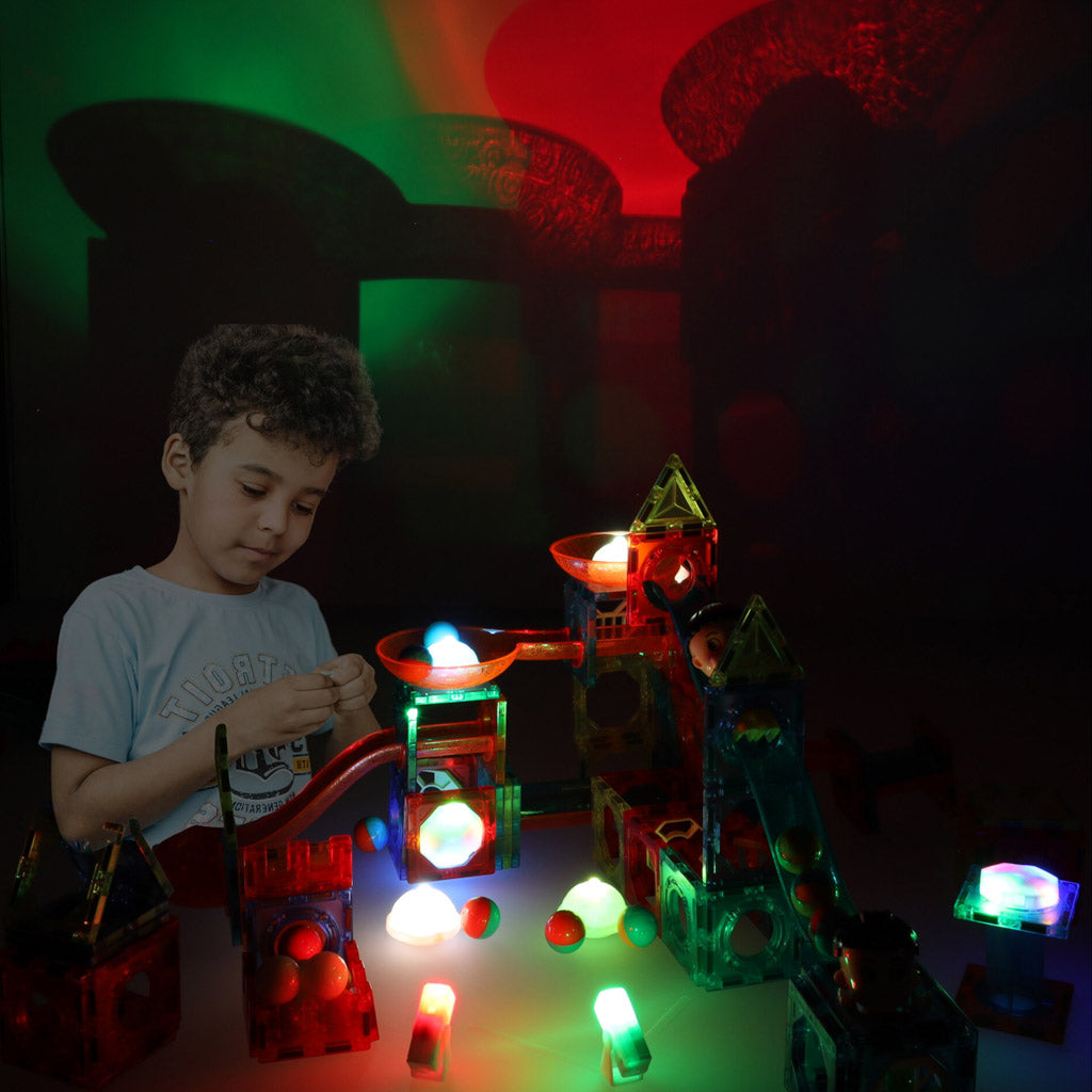 Magnetic Blocks Marble Ball Track Glowing 202 Pieces