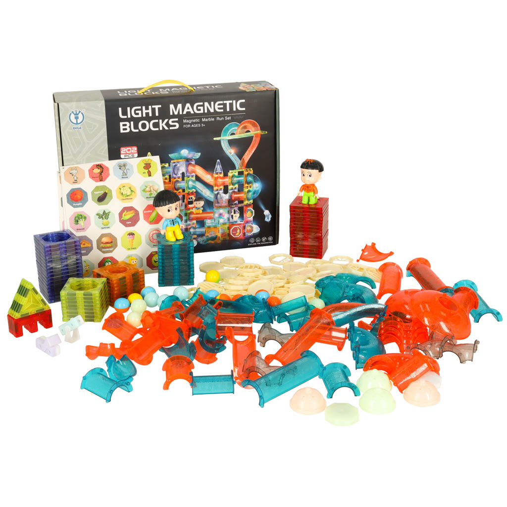 Magnetic Blocks Marble Ball Track Glowing 202 Pieces